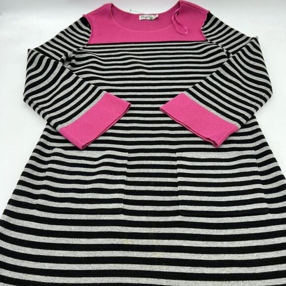 Eliza J Sweater Dress Shift Color Block Striped Black Coral Gray Scoop Neck S - Picture 1 of 5